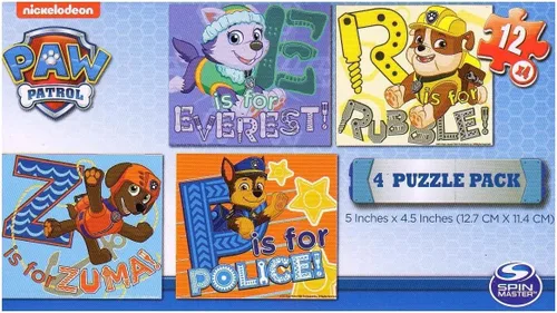 Vista 2 de Juego de rompecabezas de Paw Patrol ~ Paquete de 4 rompecabezas de 12 piezas con Everest, Rubble, Zuma y Chase