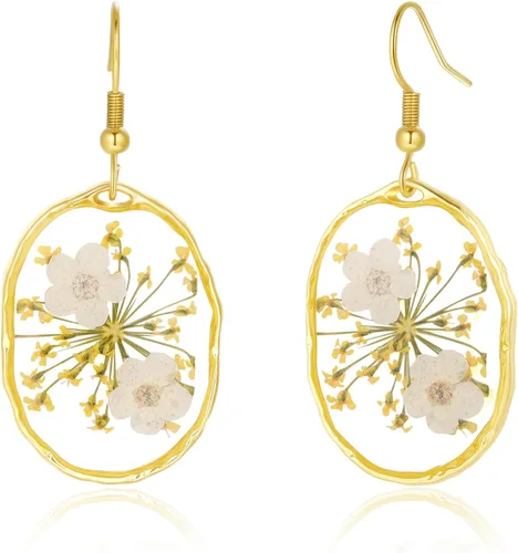Vista 44 de Forget-Me-Not and Queen Anne's Lace Pressed Wildflower Earrings Pressed Flower Earrings Handmade Drop and Dangle Earrings Gift for Woman