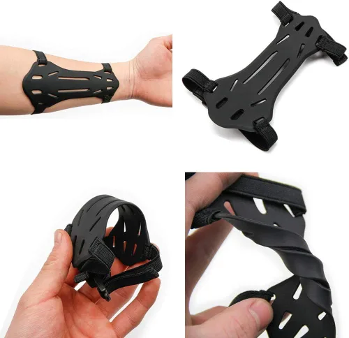 Vista 3 de Minelife Paquete de 2 protectores de brazo de tiro con arco para antebrazo, protector de brazo de arco ajustable, protector de brazo de goma