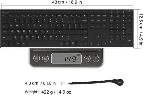 Vista 6 de Arteck - Teclado inalámbrico de acero inoxidable ultra delgado de 2,4 G, tamaño completo con teclado numérico