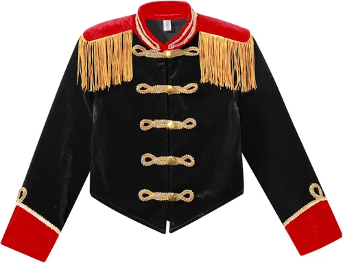 Vista 4 de Disfraz de maestra de circo para niñas, disfraz de Majorette de Drummer Team Honor Guardia de Honor, uniforme de Halloween, chaqueta con borlas
