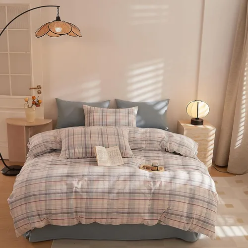 Vista 18 de VCLIFE - Juego de funda de edredón de algodón para cama individual, matrimonial, Queen, King, moderno, geométrico, juego de ropa de cama gris