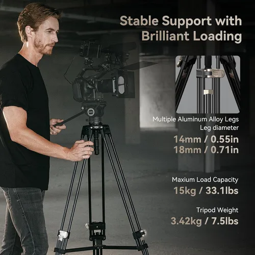 Vista 3 de SMALLRIG AD-80 FreeBlazer Trípode de aluminio resistente de aleación, trípode de video de 71 pulgadas con adaptador de cuenco de 75mm, ajuste