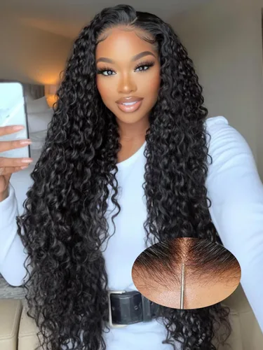 Vista 10 de Lealife Pelucas de cabello humano rizado sin pegamento, prearrancadas, 10X7 precortadas con encaje HD, pelucas rizado crespo para usar y llevar