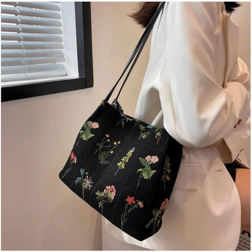 Vista 5 de Lefe Liee Bolso de mano pequeño floral para mujer, bolso de hombro de lona estético reutilizable, bolso cruzado tipo hobo, bolso de cubo casual
