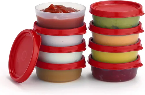 Vista 12 de Recipientes para condimentos con tapas, paquete de 8 unidades, 1.3 onzas. Recipiente para aderezo para ensalada para llevar, pequeños recipientes
