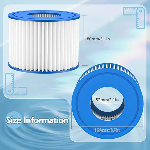 Vista 6 de Paquete de 12 cartuchos de filtro para bañera de hidromasaje tipo VI compatibles con Coleman SaluSpa 90353E, 58323E, 53323, bomba de piscina