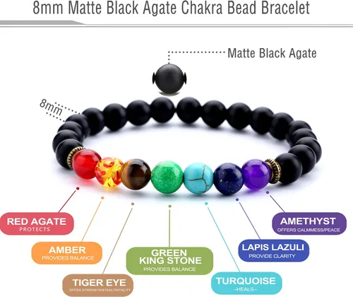 Vista 2 de Doitory - Pulsera difusora de aceites esenciales de 0.315in, piedra de lava y 7 chakras, para hombres y mujeres, pulsera elástica de cuentas de yoga