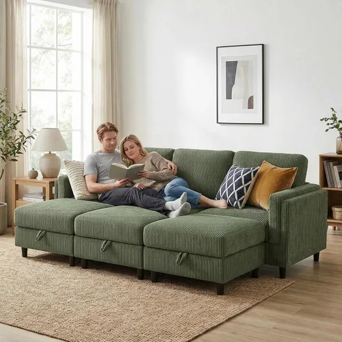 Vista 18 de KKL Sofá modular de 84 pulgadas, sofás de 3 plazas para sala de estar con almacenamiento, sofá modular de asiento profundo seccional, funda