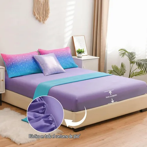 Vista 2 de A Nice Night Juego de ropa de cama de 6 piezas con purpurina degradada para niñas, tamaño completo, juego de edredón colorido de galaxia arcoíris