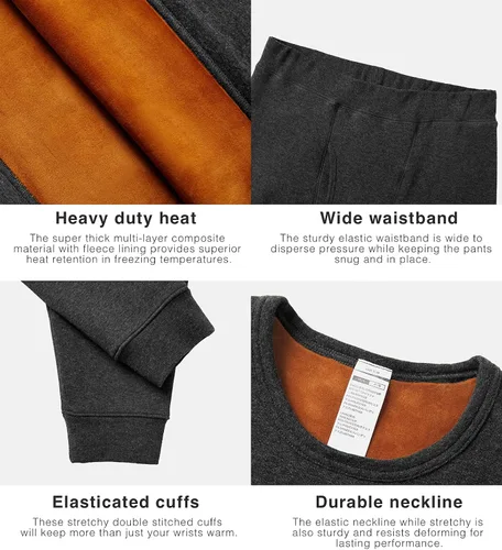 Vista 6 de LAPASA Conjunto de ropa interior térmica ultra pesada para hombre, capa base de forro polar con forro polar largo M63, Negro