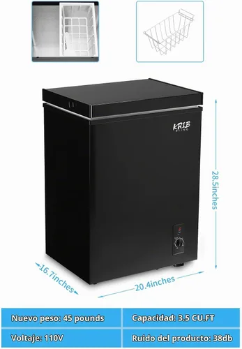 Vista 4 de Congelador de pecho de 3.5 pies cúbicos Mini congelador compacto con puerta abierta superior, color negro 7 Gears Temperature Control, Removable