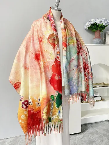 Vista 3 de VENVSBEE Reversible Scarf Soft Large Shawl Wrap Blanket Double Sided Art Print Warm Pashmina Stoles Klimt Van Gogh Gifts
