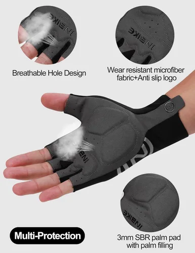 Vista 7 de INBIKE Guantes de ciclismo para hombres y mujeres, guantes de bicicleta transpirables ligeros de medio dedo, guantes de ciclismo de montaña