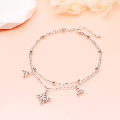 Vista 3 de Tobilleras para mujer de plata de ley S925 ajustable, pulsera de tobillo para pie de playa, regalo de joyería