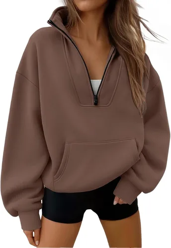 Vista 26 de Trendy Queen - Sudaderas con medio cierrey capucha de gran tamaño, comoda, extragrande, para otoño, Y2K, ropa de invierno, 2024 Gris