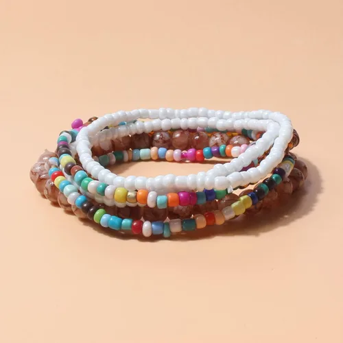 Vista 2 de Caiyao Juego de 5-6 pulseras ajustables de varias capas para mujer, estilo bohemio, multicolor, con cuentas coloridas y apilables hechas a mano