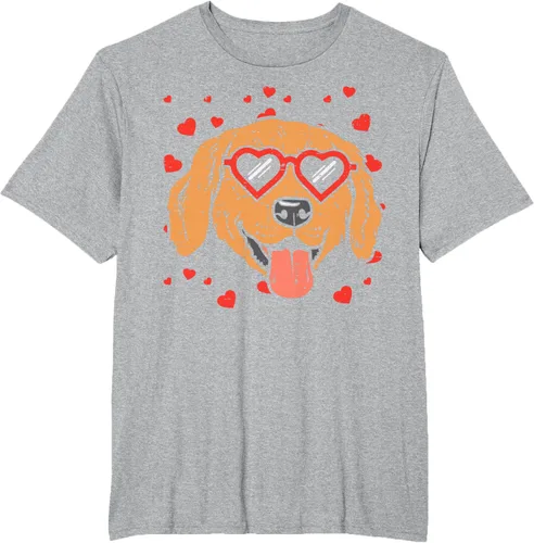 Vista 84 de Golden Retriever cara corazón gafas día de San Valentín perro regalo camiseta Negro