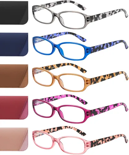 Vista 7 de JOLISU 5-Pack Reading Glasses for Small Face, Geometric Lightweight Reader for Women, Blue Light Protection, Flexible Spring Hinges, Sturdy and