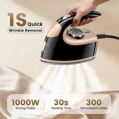 Vista 2 de MIYOKO Mini plancha de vapor para ropa, plancha pequeña portátil de 1000 W, con suela antiadherente, vapores de alta velocidad de 0.88 oz/min
