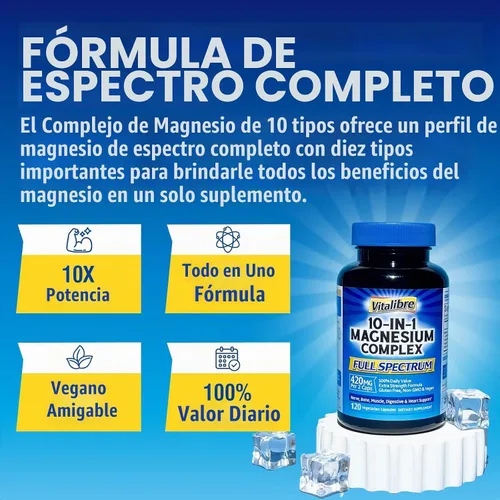 Vista 3 de Complejo de magnesio 10 en 1, 120 cápsulas veganas y vitamina B12 sublingual 5000 mcg, 90 mini tabletas de disolución rápida