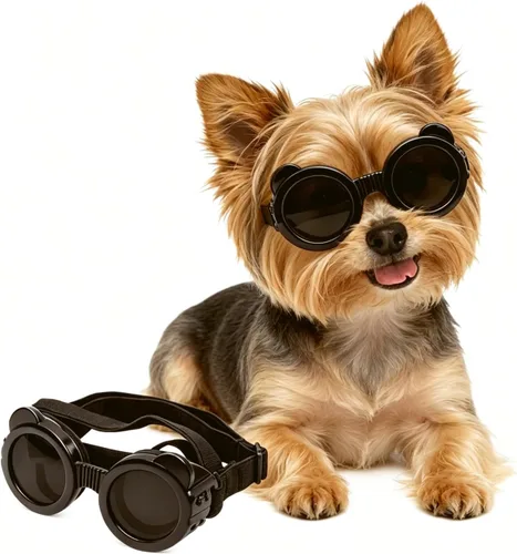 Vista 9 de Gafas de sol para perros de raza media, lentes reemplazables transparentes/negras, protección UV para perros medianos, protección ocular de perro