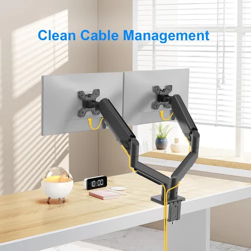 Vista 5 de Soporte para dos monitores para pantallas de 13 a 32 pulgadas, brazo de monitor con resorte de gas con giro, inclinación, rotación, altura