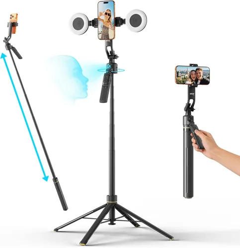 Vista 10 de Acer Gadget - Trípode de seguimiento facial automático para iPhone/teléfono celular/Android/cámara con luz y control remoto, 64 pulgadas, sin