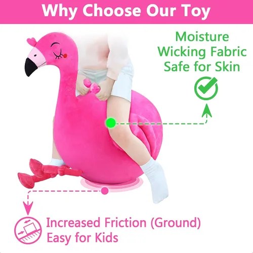 Vista 3 de iPlay, iLearn Bouncy Pals - Pelota inflable de flamenco para niños, juguetes inflables para saltar de animales que rebotan, gorila de felpa rosa