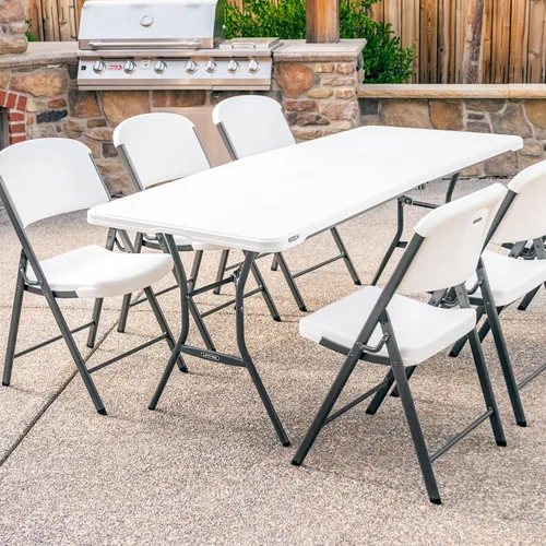 Vista 2 de Lifetime Mesa plegable de 6 pies, comercial ligero, granito blanco