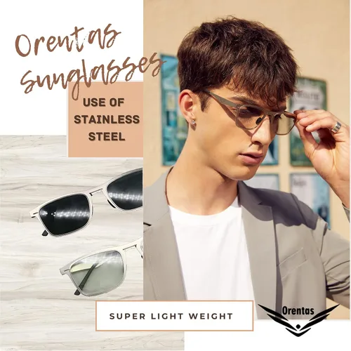 Vista 2 de OrentasPara mujeres y hombres, bloque de luz azul de metal ultrafino con sol fotocromático de conducción nocturna y lentes de sol