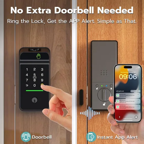 Vista 3 de Cerradura inteligente de Palm Vein, cerradura inteligente WiFi con timbre, cerradura de puerta de entrada sin llave con huella digital, cerrojo