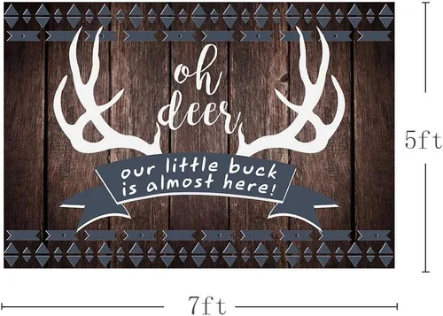 Vista 3 de MEHOFOND 7 x 5 pies rústico Oh Deer Baby Shower fondo de madera It's a Boy Buck On The Way Baby Shower Antlers Woodland telón de fondo decoración