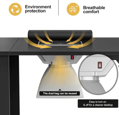 Vista 4 de Mesa de manicura plegable – Estación de escritorio plegable para uñas con ventilación eléctrica descendente, ruedas bloqueables, reposabrazos