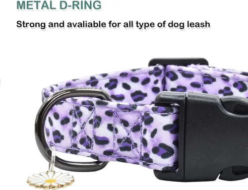 Vista 5 de Lindo collar de algodón para perro, patrones de flores, collares suaves y ajustables para cachorros, para hembras, perros pequeños, medianos