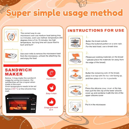 Vista 5 de Sandwich Toastie para microondas, bandeja para hornear sándwiches de microondas, placa antiadherente, apta para lavavajillas, tostada de cocción
