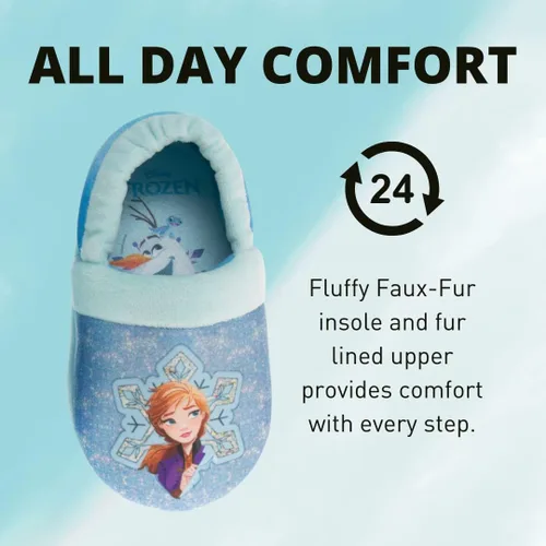 Vista 3 de Disney Frozen Elsa and Anna - Pantuflas de felpa para niñas, antideslizantes, cómodas, esponjosas, ligeras, cálidas, suaves, para interiores y niñas