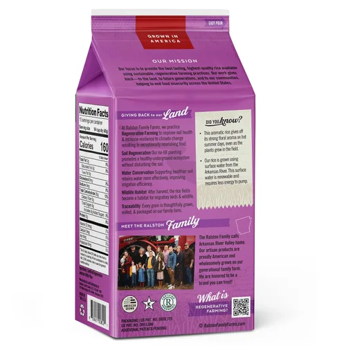 Vista 4 de Ralston Family Farms Arroz blanco jazmín, caja de 24 onzas: paquete de 6, cultivado en Estados Unidos, sin OMG, naturalmente libre de gluten