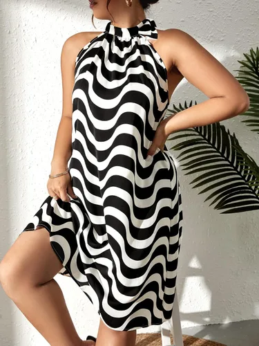 Vista 4 de SCOMCHIC Vestido midi sin mangas con cuello halter para mujer, talla grande, casual, holgado, para la playa