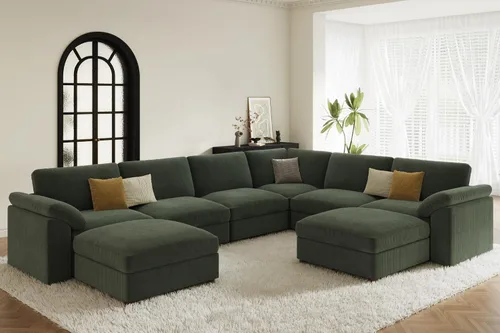 Vista 42 de EASE MOOSE Sofá modular verde seccional de gran tamaño en forma de L Pana verde