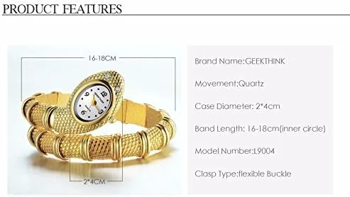 Vista 2 de Nextstart Diseño único de serpiente en forma de pulsera estilo reloj mujer diamantes adornos Gfit reloj casual, Oro