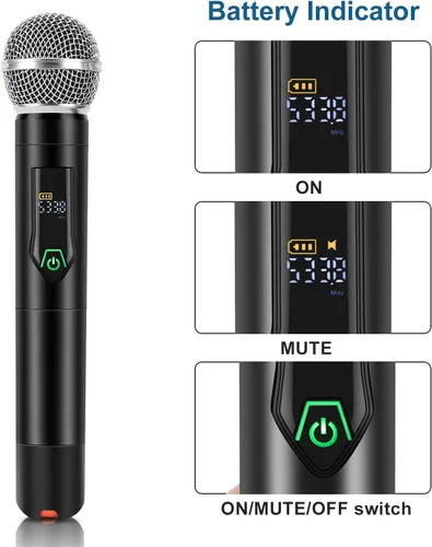 Vista 5 de Sistema de micrófono inalámbrico de 4 canales, micrófono inalámbrico de metal UHF cuádruple, 4 x 25 canales, sistema de micrófono inalámbrico