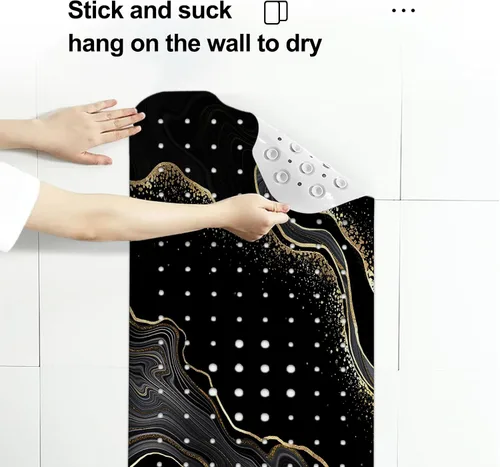 Vista 4 de LNOND Tapete de baño de mármol antideslizante, extra largo de 40 x 16 pulgadas, tapete antideslizante para bañera, tapete de ducha de mármol negro