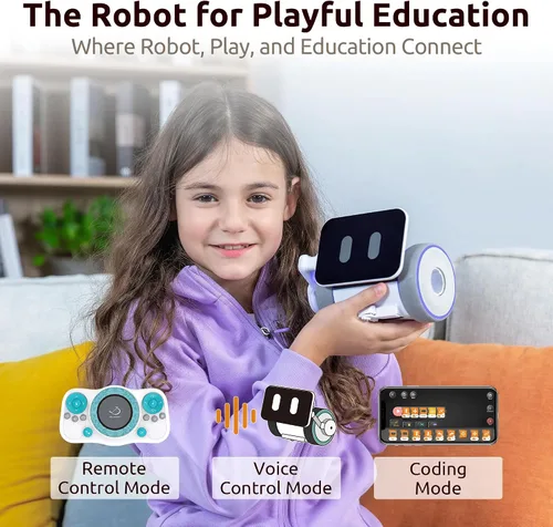 Vista 2 de WhalesBot Pubbo Air - Robot interactivo inteligente para niños, voz/táctil/aplicación/control remoto, codificación modular/rasguño, robótico