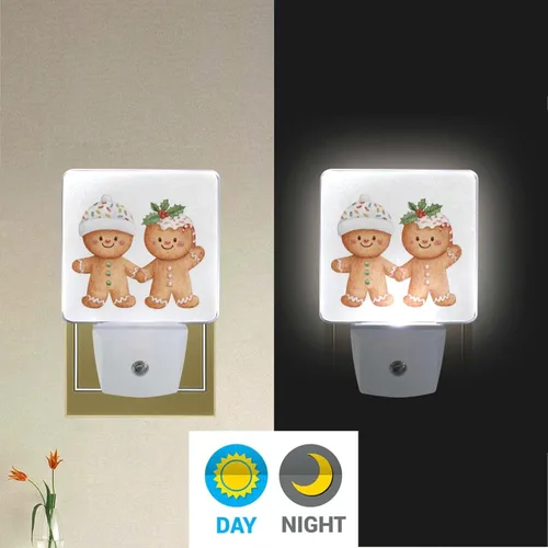 Vista 2 de Vdsrup Juego de 2 luces de noche de pan de jengibre de Navidad de dibujos animados, luces nocturnas con enchufe de pared, luz nocturna LED
