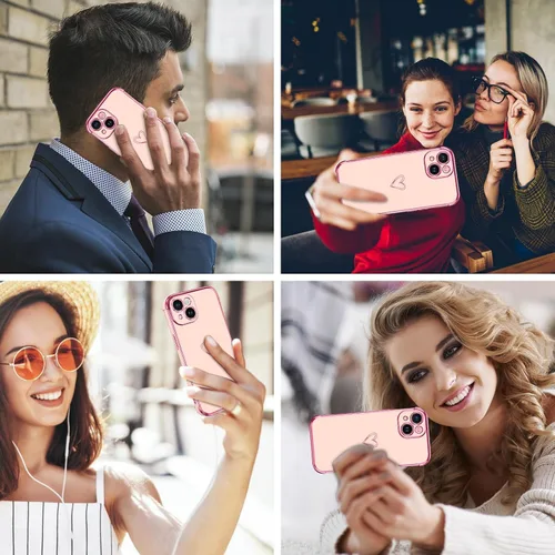 Vista 7 de BENTOBEN Funda para iPhone 15 Plus, diseño de corazón de lujo, chapado en oro, delgada, flexible, TPU para parachoques, para mujeres, hombres
