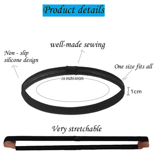 Vista 2 de Hexchasty 9 diademas elásticas delgadas para mujeres, diademas elásticas delgadas, bandas deportivas para el cabello para mujeres, hombres, niñas