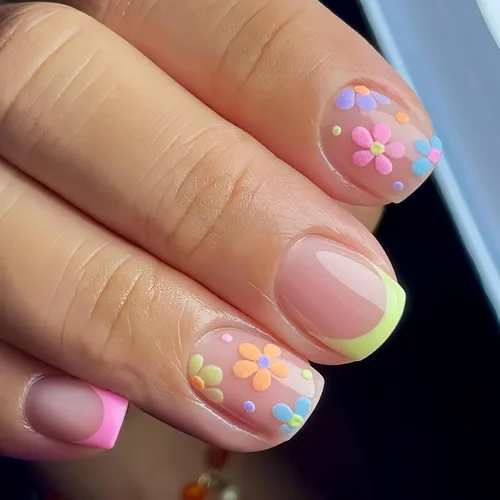 Vista 20 de MISUD Uñas Postizas Cortas Cuadradas - Uñas con Pegamento de Verano Colorido, Diseño de Arcoíris de Cocodrilo Acrílicas 24 piezas