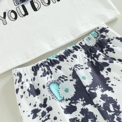 Vista 82 de fhutpw Conjunto de camiseta de manga corta con estampado de vaca y pantalones acampanados de dibujos animados para niñas