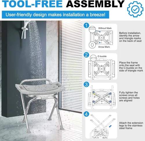 Vista 4 de Medhelp - Silla de ducha plegable para ducha interior, taburete de ducha plegable de acero inoxidable, asiento de ducha plegable portátil de 400